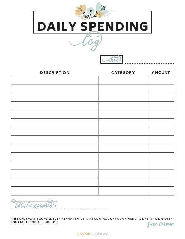 Flower Header Daily Spending Log | free daily expense tracker printable | free expense tracker printable