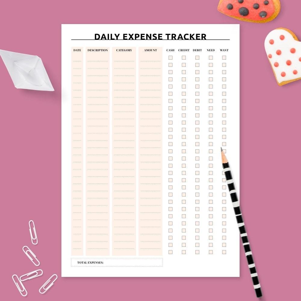 Light Pink Personal Expense Tracker | expense tracker printable pdf | free printable daily expense sheet