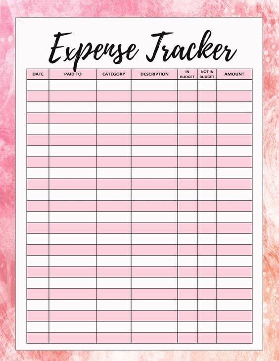Pink Themed Expense Tracker | free printable spending log | daily expense tracker template