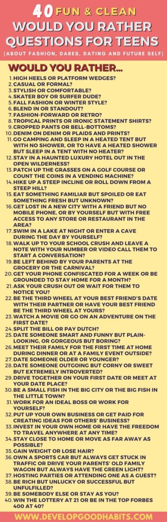 would you rather questions for teenage couples | would you rather questions funny | would you rather questions for middle school students