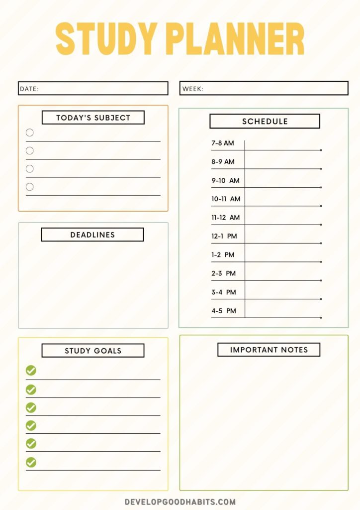 free study planner printable