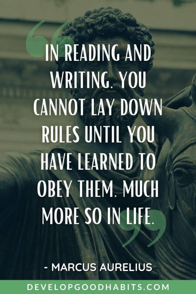 Marcus Aurelius Quotes - In reading and writing, you cannot lay down rules until you have learned to obey them. Much more so in life. | marcus aurelius quotes on love | marcus aurelius quotes when you arise in the morning | marcus aurelius quotes purpose