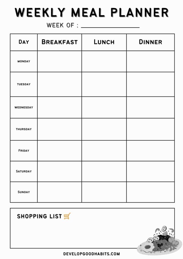 Printable French Meal Planner | Meal meal planner | Menu of the week |  Shopping list | Seasonal fruits and vegetables