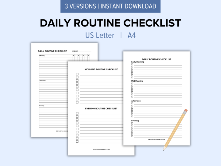 12 Printable Morning Routine Checklists for Adults & Students – Self ...