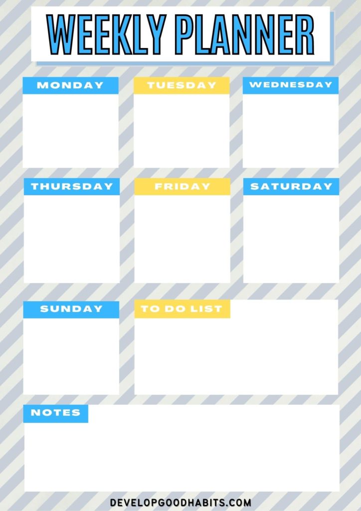 Printable Weekly To Do list Template, Weekly Agenda, Week At A Glance  Template, Week On One Page