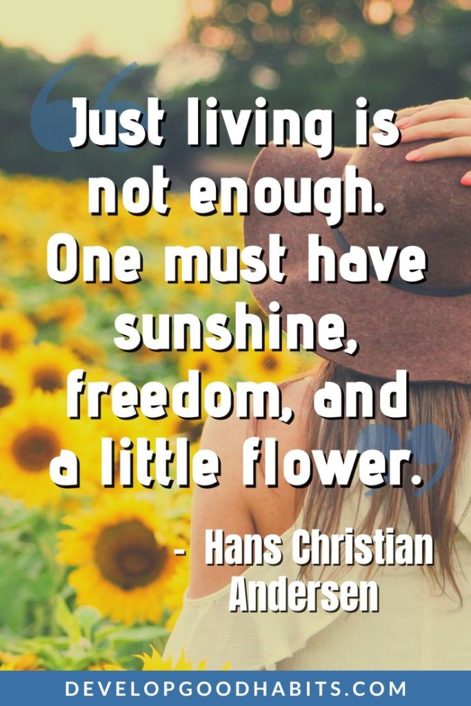 Quotes About Life Lessons - “Just living is not enough. One must have sunshine, freedom, and a little flower.” – Hans Christian Andersen | short life lessons | short quotes on life lessons | inspirational life lessons quotes #quotes #lesson #life