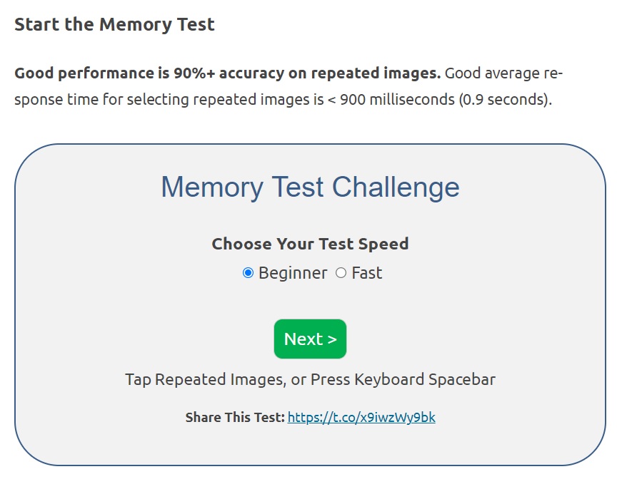 working memory test | sequence memory test | cambridge face memory test