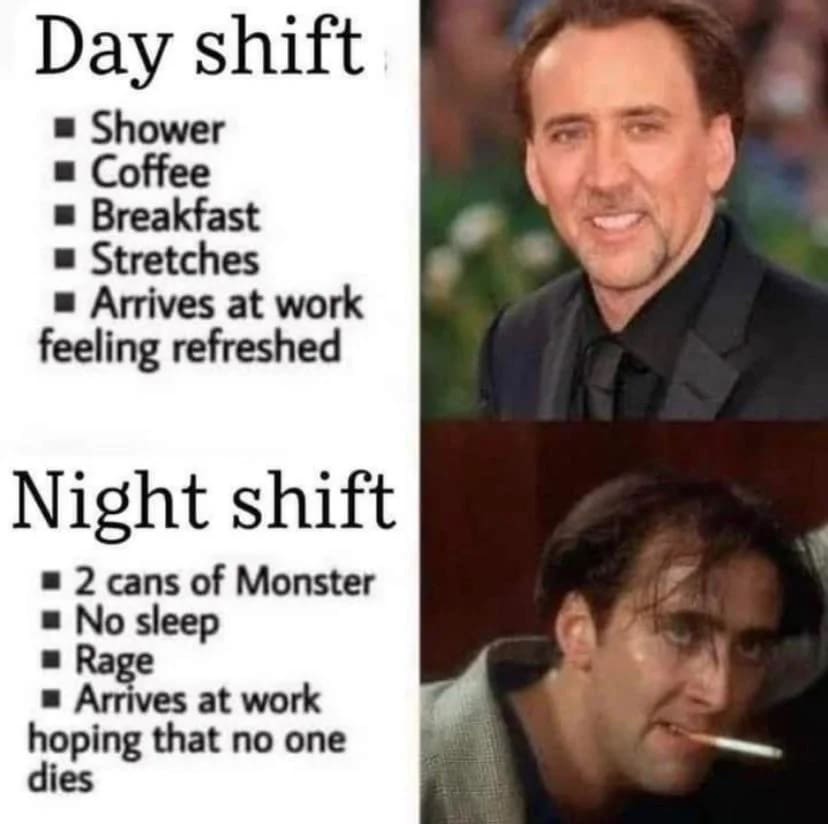 overnight shift jokes | night owl memes | night duty humor