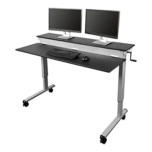 S STAND UP DESK STORE Crank Adjustable 2-Tier Standing Desk with Heavy Duty Steel Frame