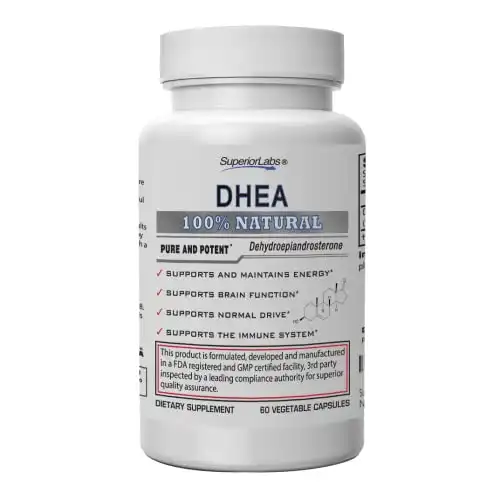 Superior Labs – Extra Strength Natural DHEA – Non-GMO 100 mg Dose, 60 Vegetable Capsules