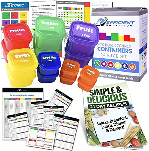 Efficient Nutrition Portion Control Containers DELUXE Kit (14-Piece) with COMPLETE GUIDE