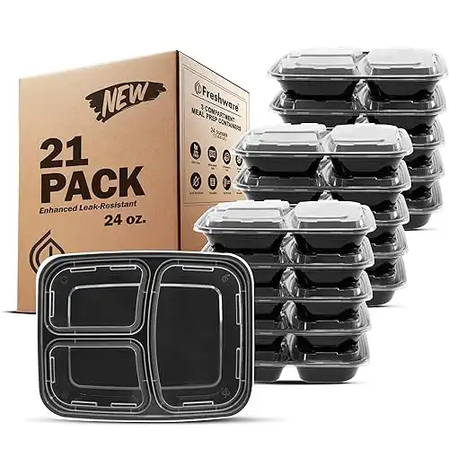 Freshware Meal Prep Containers [21 Pack] 3 Compartment with Lids, Food Storage Containers