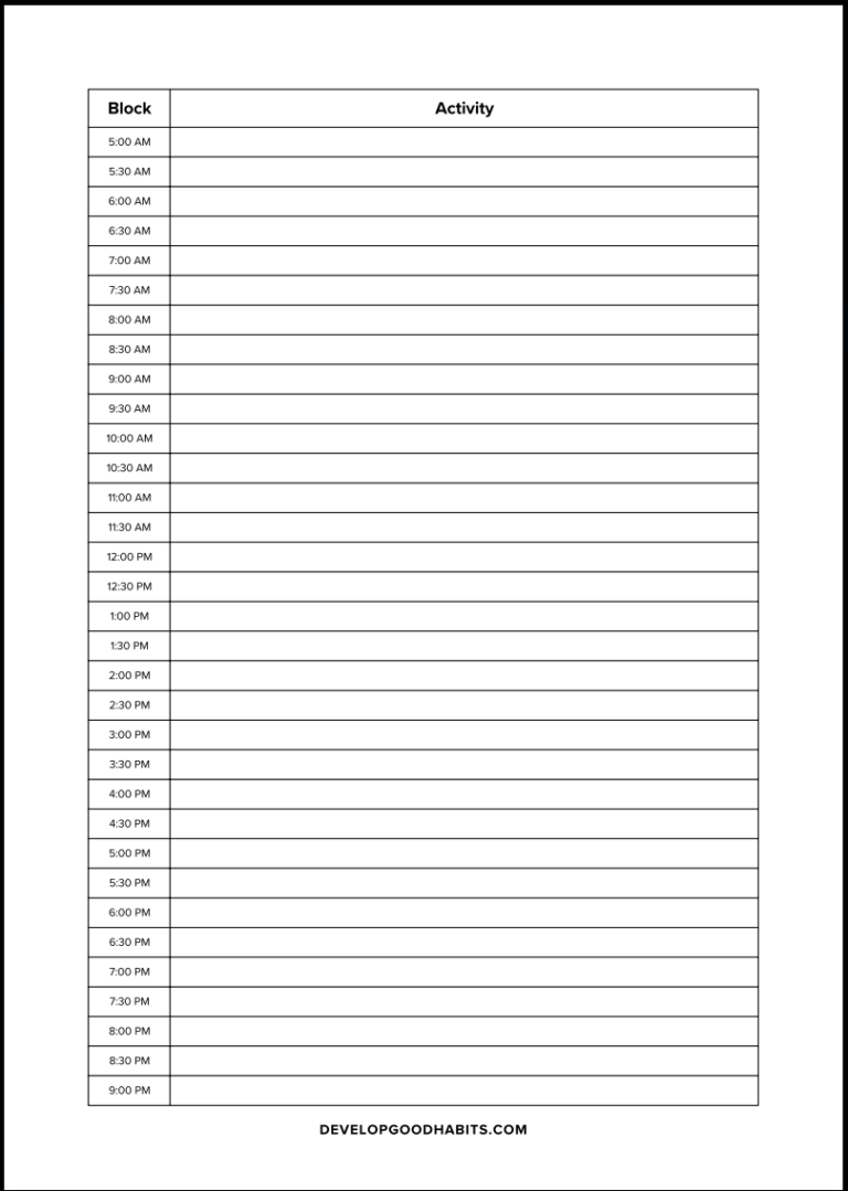 Time Block Examples September Student 30 Printable Time Blocking Templates to Organize Your Life